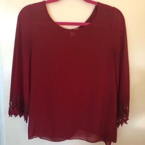 Lace sleeve maroon blouse
